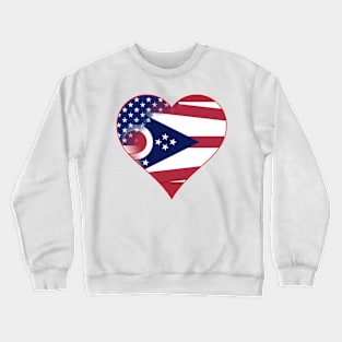 State of Ohio Flag and American Flag Fusion Design Crewneck Sweatshirt